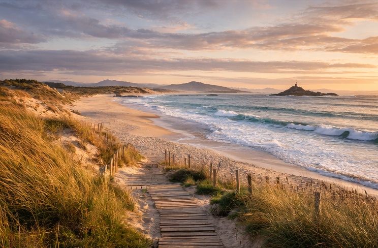 Sand dunes and coastal path at Moledo Beach Northern Portugal