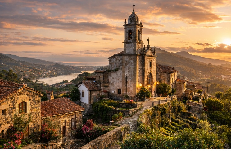 Historic village in Northern Portugal overlooking the Minho valley